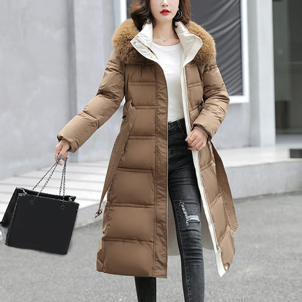 Abrigo largo calido para mujer Sudadera con capucha Chaqueta de cuello Parkas de invierno delgadas Abrigos Fridja po590 Bodega Aurrera en linea