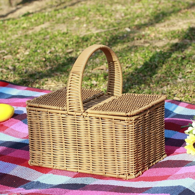 Wicker Picnic Baskets with Lids and Handle Sturdy Woven Camping Organizer Bread Fruit Food