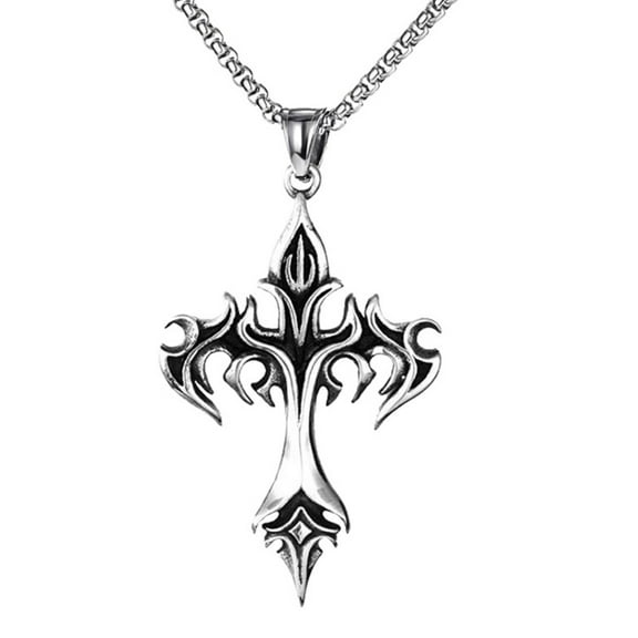 Handmade Necklace with Flame Crucifix Pendant Clavicle Chain Stylish Men's Accessory Music Festival Jewelry