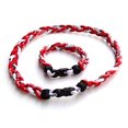 thumbnail image 2 of CEBuy 3 Rope Braided Tornado Titanium Sport Baseball Necklace 20" & Bracelet 8" (Red/White), 2 of 4