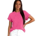thumbnail image 6 of T Shirts Womens Crew Neck Rolled Short Sleeve Basic Summer Tops 2026 Casual Tees Hot Pink XL, 6 of 6