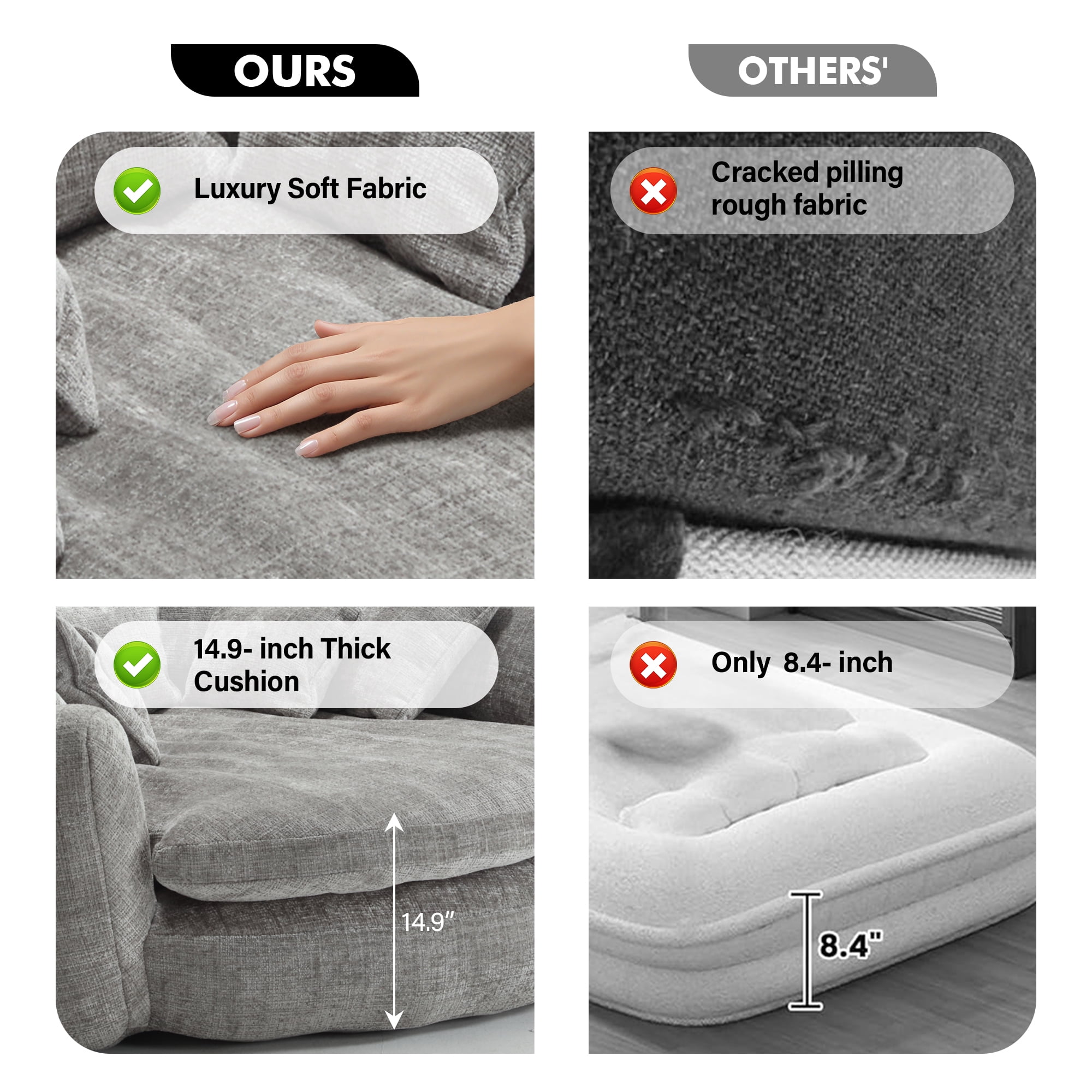 Aukfa 81" Oversized Round Chaise Lounge Sofa Bed, Modern Chenille Cloud Couch with Deep Seat, 14 Pillows, Assemble-Free, Light Gray
