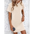 thumbnail image 3 of TEMOFON Women Shirts Dress Fashion Summer Shift Dresses Crew Neck Short Sleeve Dress Trendy Solid Offwhite Stripe Sexy Dresses for Women Size 2XL, 3 of 5