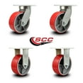 thumbnail image 2 of 8 Inch Heavy Duty Red Poly on Cast Iron Wheel Caster Set 2 Swivel 2 Rigid SCC, 2 of 2