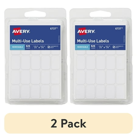(2 pack) Avery Multi-Use Labels, 1/2" x 3/4", Paper, Removable, White, Handwrite, 525 Labels