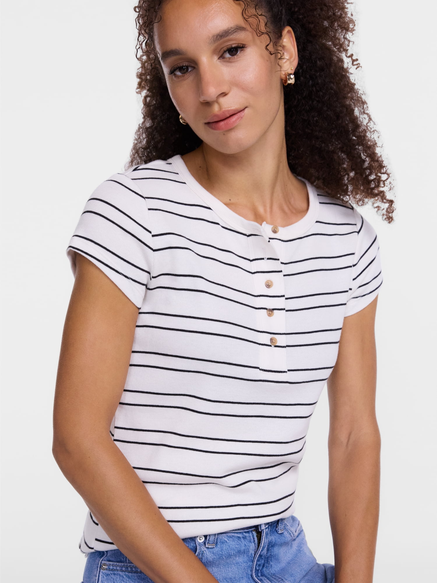 Scenario Women's Rib Henley with Short Sleeves, Sizes XS-XXXL