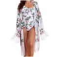 thumbnail image 1 of Traje de Baño de Dos Piezas para las Mujeres Hombro Inclinado Manga Larga Boquilla Top de Gasa, Set de Bikini de Protección Solar, 1 of 7