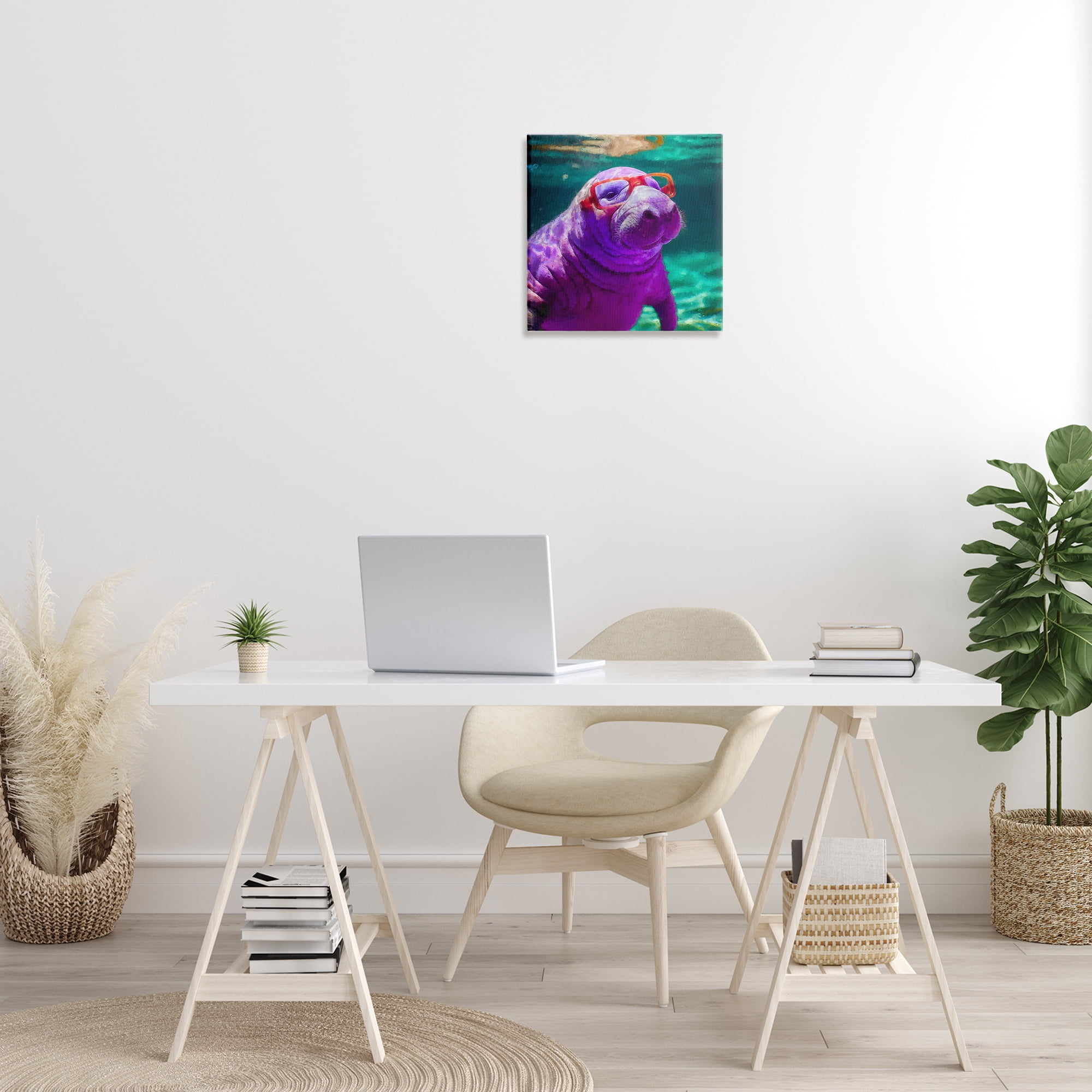 Stupell Industries Manatee with Glasses Animals & Insects Painting Gallery Wrapped Canvas Art Print Wall Art, 17 x 17
