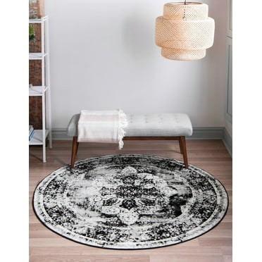 Rugs.com Monte Carlo Collection Rug – 6' Round Black Medium Rug Perfect For Kitchens, Dining Rooms