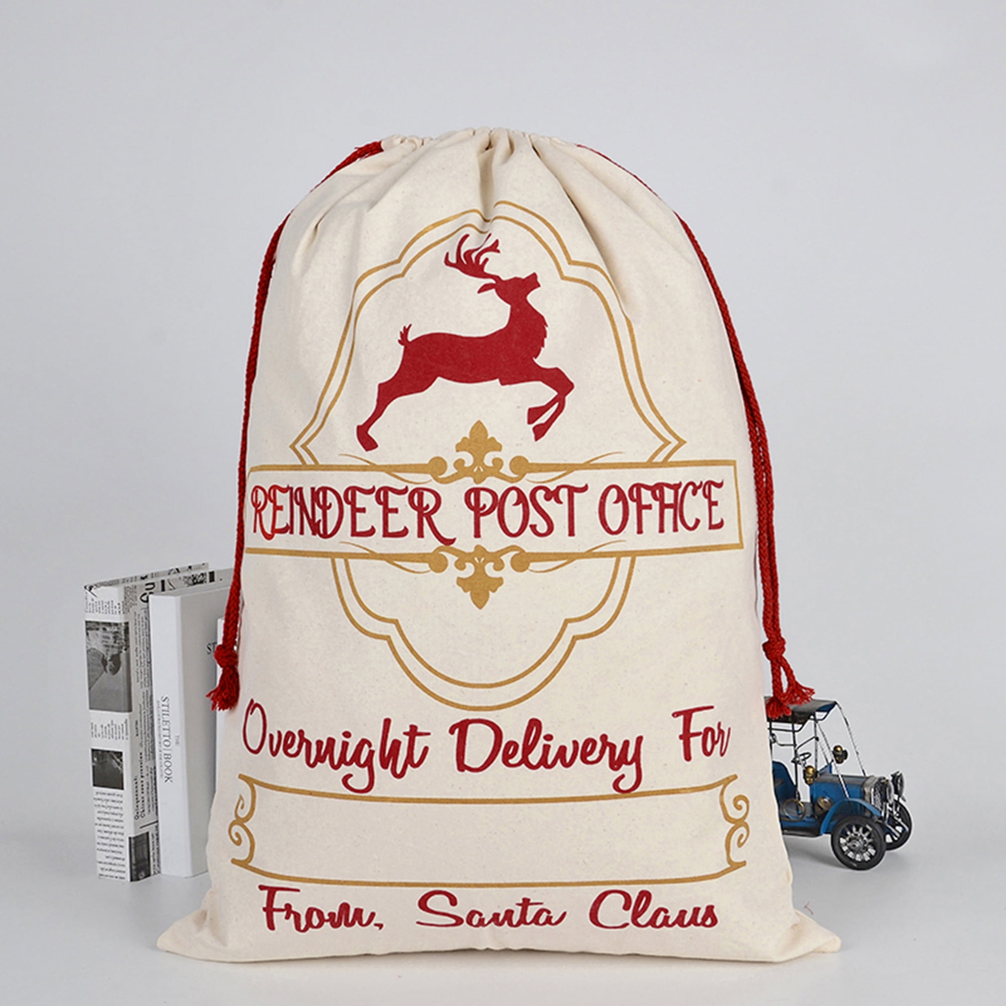 Personalized Santa Sack For Kids – Large 21.5x27.5 Inch Canvas Bag, Custom Name, Drawstring Closure, Reusable