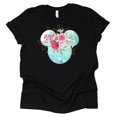 thumbnail image 2 of Women Teen Mickey Ears Pink Flowers with Gold Leaves Shirt Floral Adult Ladies Boho Character Tshirt (Black, XX Large), 2 of 7