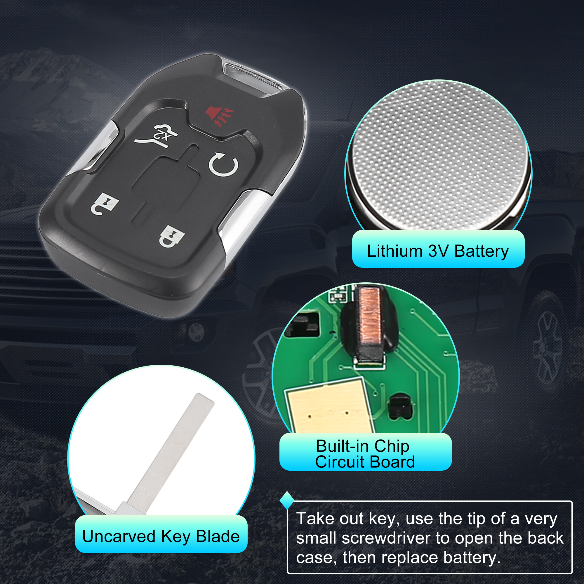 Keyless Entry Remote Car Key Fob 5 Key Button HYQ1AA 13584502 315MHz for GMC Terrain 2018-2020
