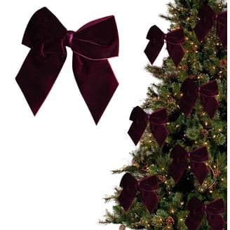 Set Of 8 Red Velvet Christmas Bows - Wired, 15 Loops, 10x22 Inches, Handmade Holiday Decor