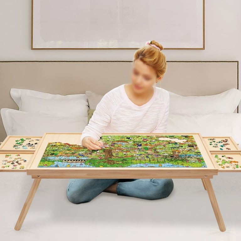 1500 Pcs Wood Puzzle Board Jigsaw Puzzle Table with Legs & Protective Cover  34.5 x 26.5 W