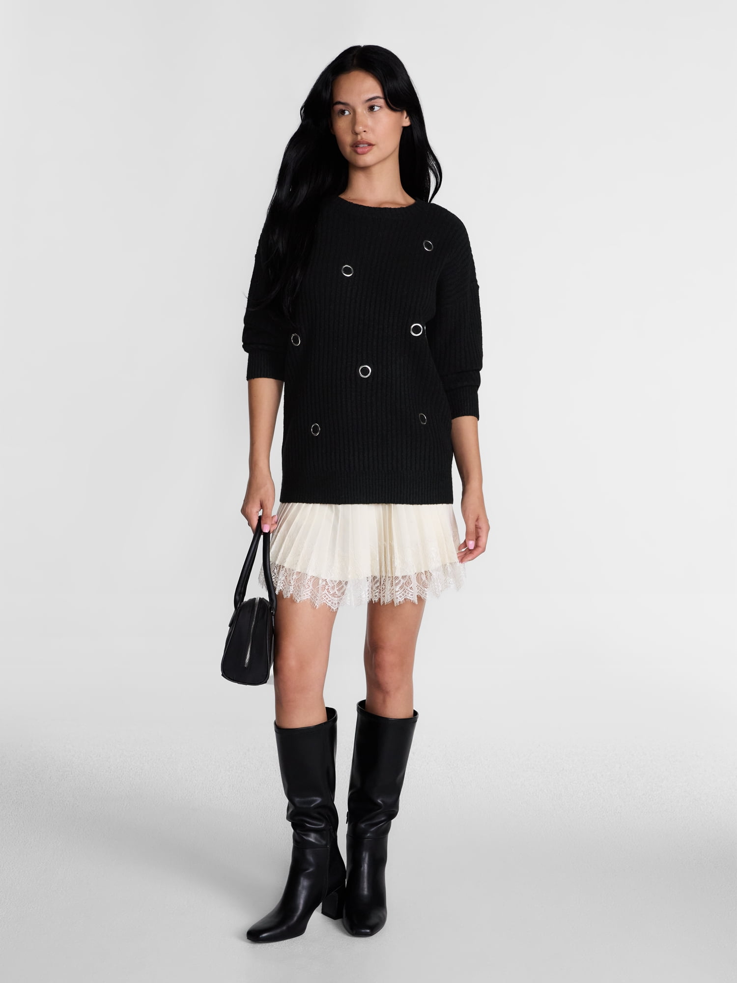 Madden NYC Women's Grommet Sweater with Long Sleeves, Midweight, Sizes XXS-XXL