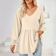 thumbnail image 4 of Ltctricy Women's Babydoll Tunic Tops Ruffle Lantern Long Sleeve V Neck Eyelet Embroidered Casual T Shirts Ruffle Peplum Blouses(Beige,XX-Large), 4 of 4