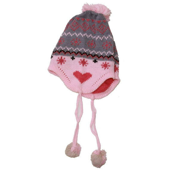 Infant Sized Knit Pom Pom Heart Beanie - Pink