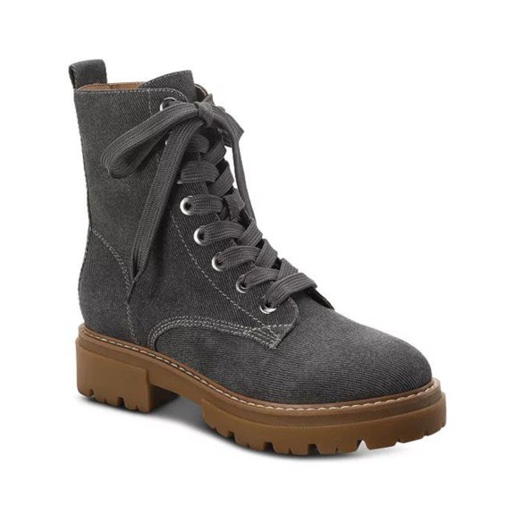 SUN STONE Womens Gray Cushioned Tiiaa Round Toe Block Heel Lace-Up Combat Boots 9.5 M