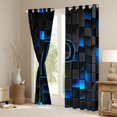 thumbnail image 3 of Erosebridal Boys Girls Geometric Personalized Initial P Black Out Curtains,Black Blue Futuristic Cubes Curtains Pack of 2 (42x63 Each) For Kids Teens, 3 of 6