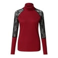 thumbnail image 3 of Juebong Lightweight Womens Turtleneck Long Sleeve Cotton Sweatshirts To Wear With Leggings Casual Jumper Tops Lace Blouse,Wine,XXL, 3 of 6
