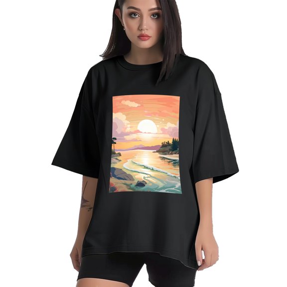 Plus Size Shirt for Women Black Tops for Women Oversized Short Sleeves Shirt for Women Beach2 T Shirt Crewneck Shirt for Women L