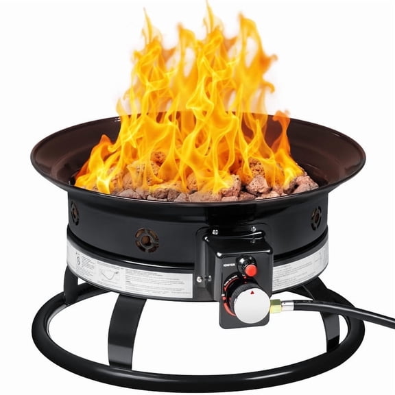 Homall 19-Inch Portable Propane Fire Pit for Outside, Smokeless Gas Fire Bowl with Auto-Ignition, Diameter Lid & Carry Kit, for Patio,, Black