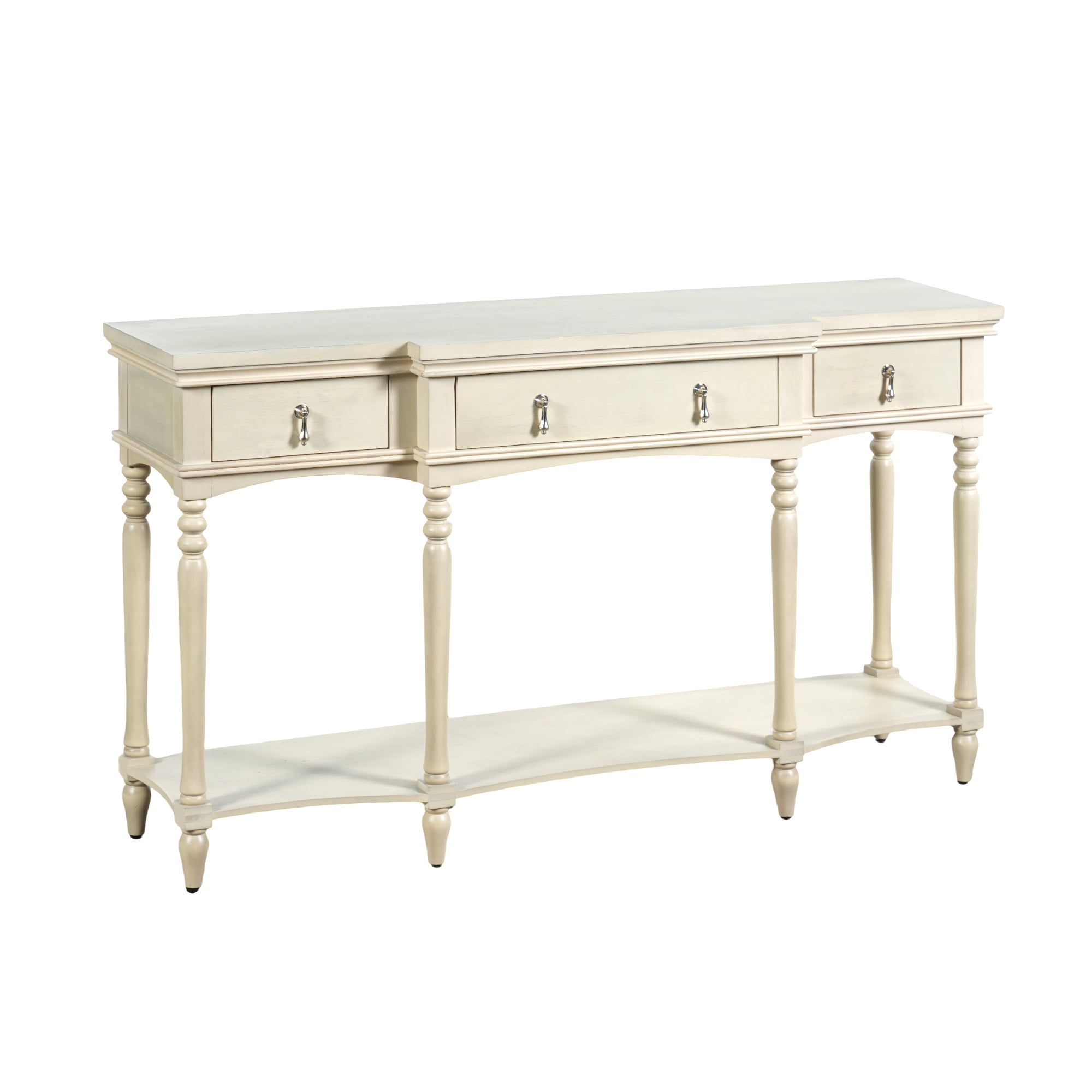 Euroco 57.8" Console Table with 3 Drawers, Narrow Long Sofa Table with Bottom Storage Shelf & Turned Roman Legs, Entryway Table for Living Room, Hallway,White
