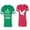 Men Green / Women Red, variant on Bird CageUnisex Couple Matching Cotton Jersey style T-Shirt Contrasting stripes on sleeves (Men Green / Women Black) (Men S / Women S)