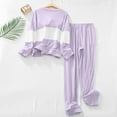 thumbnail image 4 of BLVB Women's Pajama Sets Casual Soft Color Block Crew Neck Long Sleeve Tops and Pants 2 Piece Outfits Sleepwear Pjs, 4 of 7