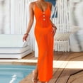 thumbnail image 2 of Hduncf Women's Dresses Cover Ups Elegant Button Up V Neck Fashion Beach Bathing Suits Swimwear Split Side Coverup Orange Free Size, 2 of 5