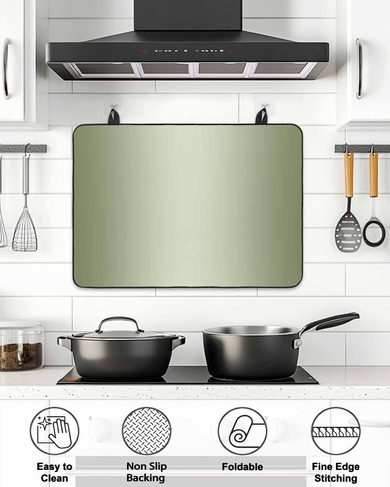 Stove Top Covers for Electric Stove, Sage Green Ombre Glass Stovetop Cover Protector, Modern Gradient Abstract Art Induction Cooktop Protector Oven Mat for Kitchen Countertop 28.5"x20.5"