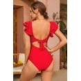 thumbnail image 6 of Charmo Ruffled Shoulder One Piece Swimsuit Tie Back Tummy Control Monkini Swimwear, 6 of 6
