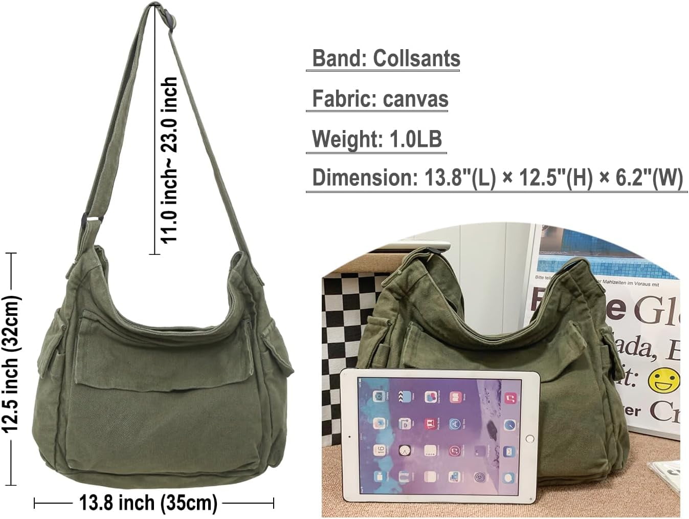 Messenger Bag Hobo Crossbody Bags for Women Canvas Bag Crossbody Tote Bag Shoulder Bag