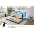 thumbnail image 5 of Twin Size Daybed with Trundle, Metal Day Bed with Charging Station & LED Lights, Metal Bed Frame with Pull-Out Trundle, Heavy Duty Steel Slats Supports, for Living Room, Apartment, Small Spaces，Black, 5 of 8