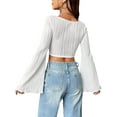 thumbnail image 6 of Biezeib Women´s Textured Crop Tops Long Sleeve Scoop Neck Hanky Hem Solid Color Slim Fit T-Shirt Streetwear, 6 of 6