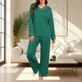 thumbnail image 6 of Womens Pajama Sets Long Sleeve Top and Pant V Neck Solid Color Two Piece Outfit Sets, 6 of 7