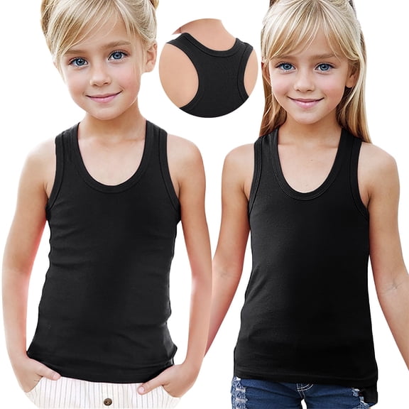 Spazoro Little Girls Tank Tops Undershirts, Sleeveless Solid Breathable 100%Cotton Summer Camisole for Kids Girls Boys Black Size 12 Months