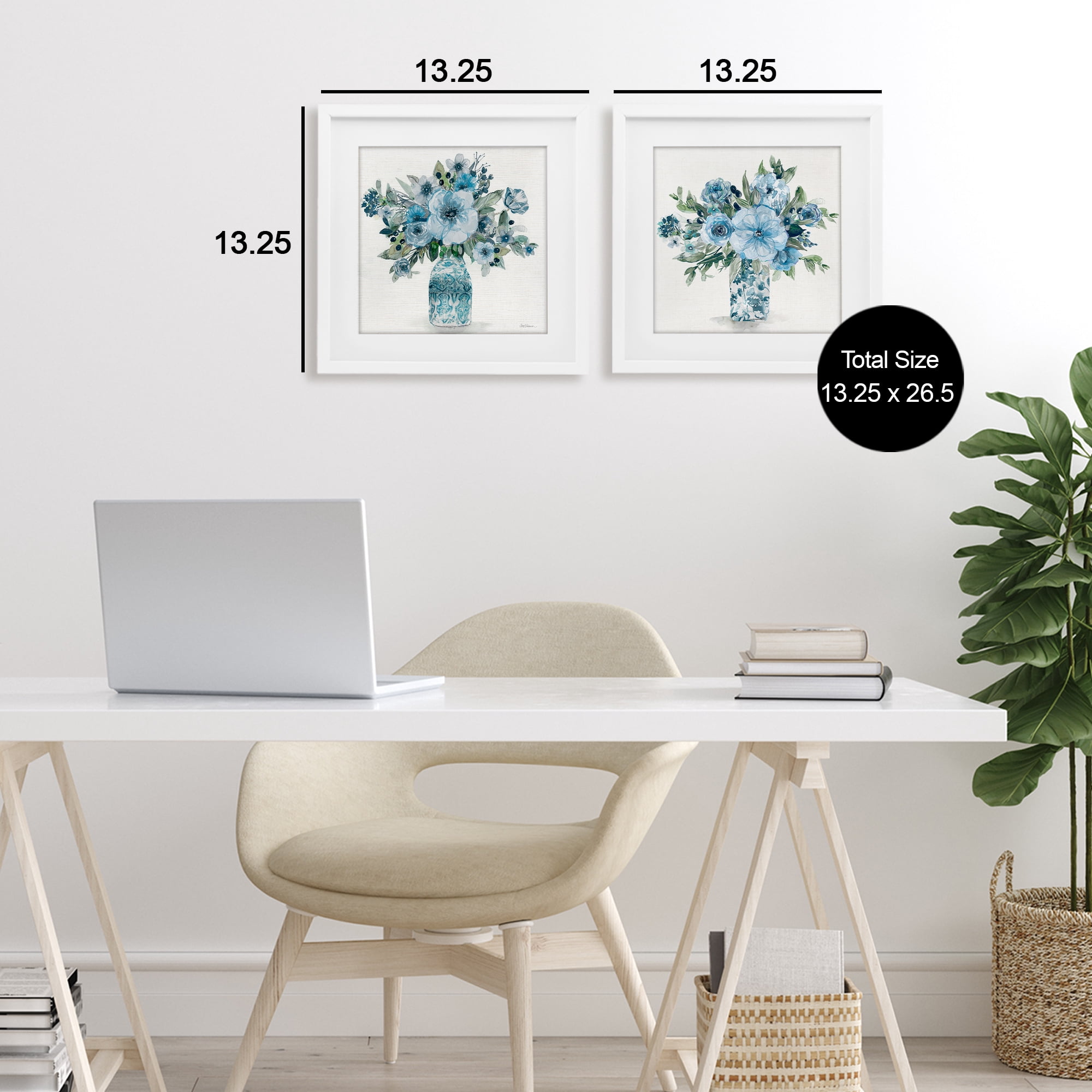 Stupell Industries Pastel Blue Floral Vase Arrangements 2 Piece White Framed Print Under Glass Set, design by Carol Robinson