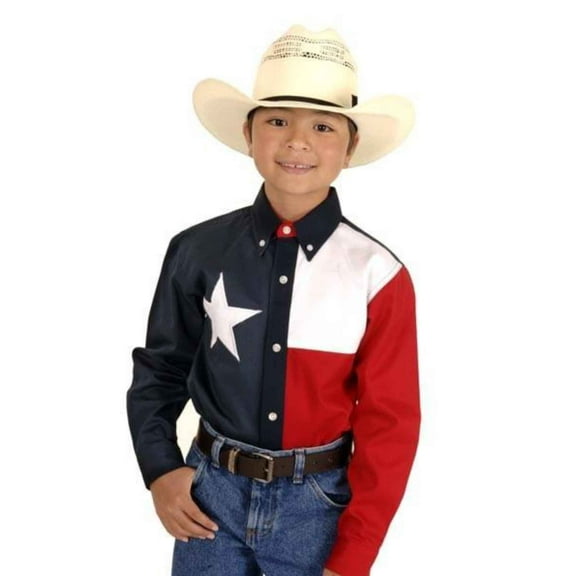 Roper Boys Red White And Blue Pieced Texas Flag Long Sleeve Western Snap Shirt