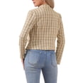 thumbnail image 3 of INSPIRE CHIC Women's Tweed Blazer Stand Collar Cropped Open Front Jacket XS Khaki, 3 of 6