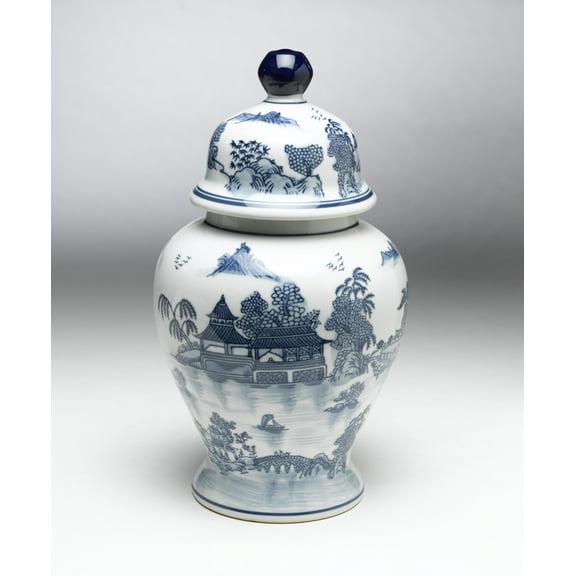 Zeckos AA Importing 59734 Blue And White Ginger Jar With Lid