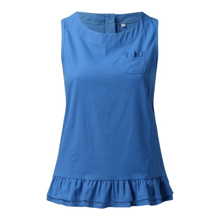 Usmixi 2023 Summer Cute Tees Summer Shirt for Women Elbow-Length Crewneck  Casual Trendy Tops Solid Hollowed Loose Cotton Linen Hem Blouse Blue m 