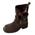 thumbnail image 1 of Women's Mid Calf Boots Platform Round Toe Low Heel Riding Boots Fashion Buckle Dressy Fall Winter Booties, 1 of 9