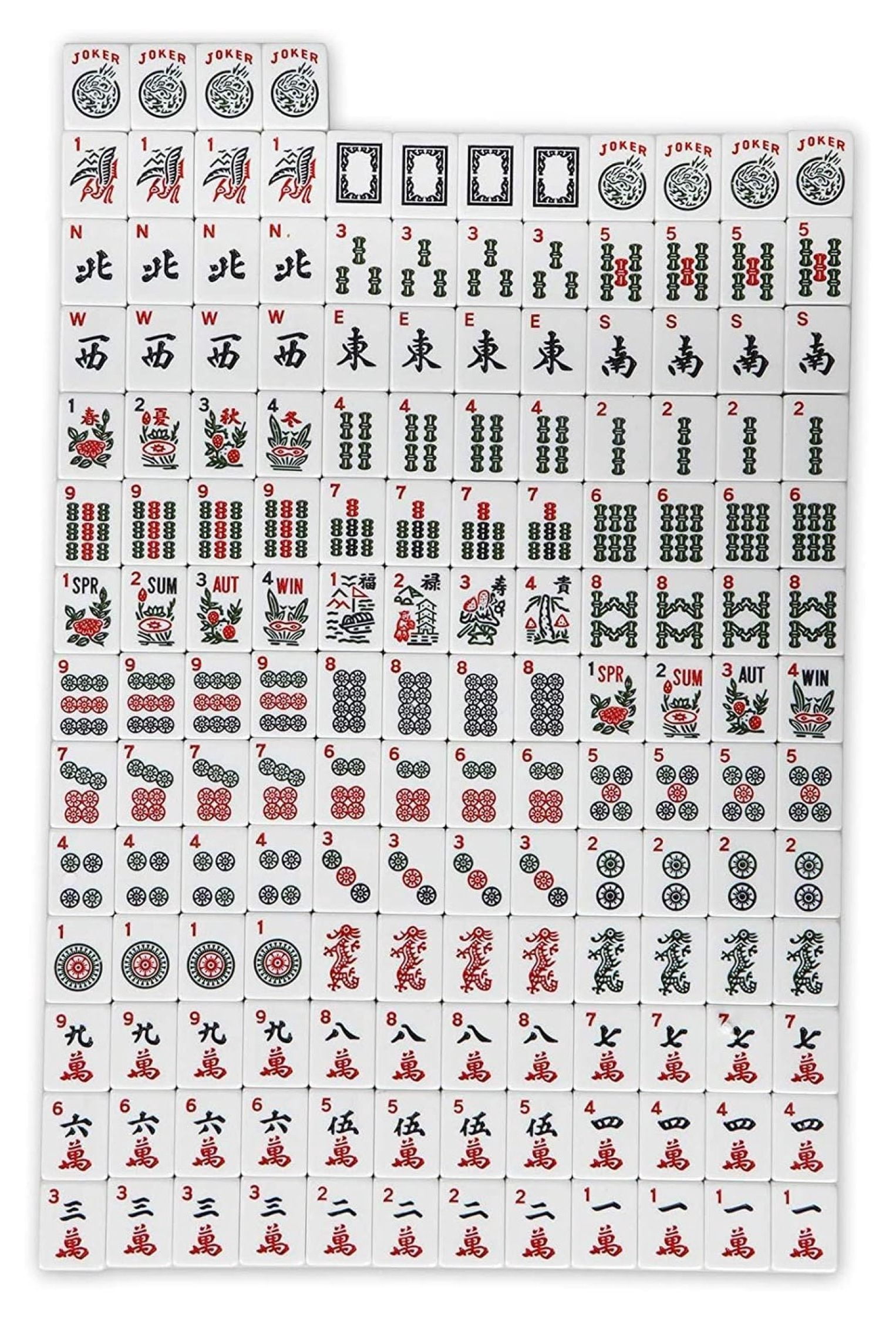 American Mahjong Set 166 Tiles, 4 Colors All-in-One Rack/Pushers, Red Soft Bag and Accessories –Classic Full Size Complete Mahjong Set.