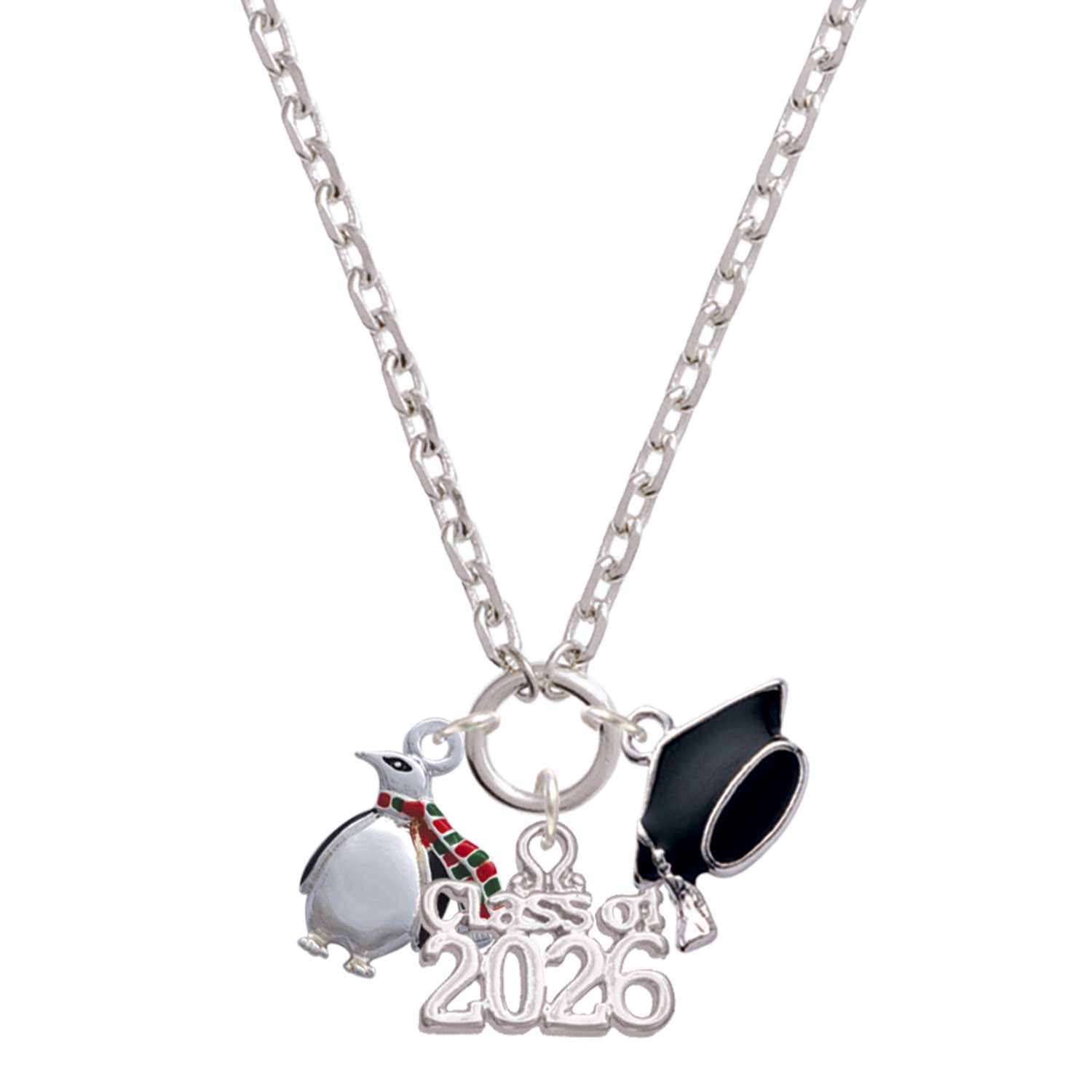 Delight Jewelry Silver-tone Penguin with Scarf - Class of 2026 Graduation Zoey Charm Necklace, 28"