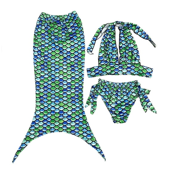 Wenchoice Green Scales Mermaid Tail 3 Pieces Swimming Suit L(5-6Y)