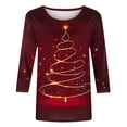 thumbnail image 4 of SELONE Merry Christmas Shirts Womens Red 3/4 Sleeve Fashion Comfortable Crewneck Print Casual T-shirt Blouse L, 4 of 5