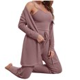 thumbnail image 4 of Lindreshi Womens Pajama Sets 2pc Women's Home Wear Casual Solid Color Knitted Suspender Top, Pants, Robe, Pajamas, Three Piece Set, 4 of 7