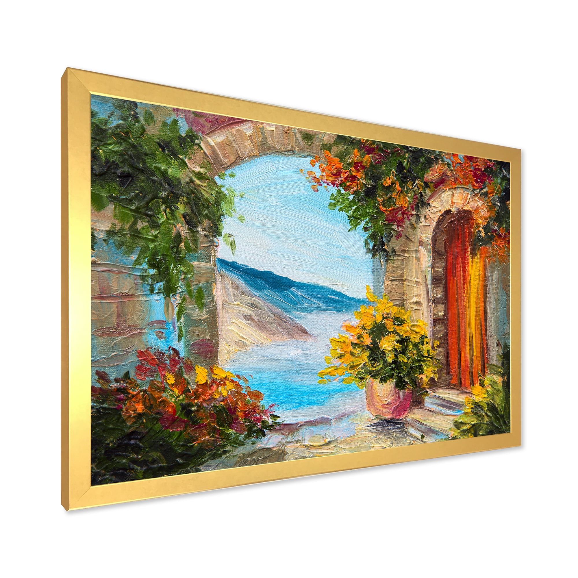 Designart 'House With Colorful Flowers Near The Sea Summer Season' Nautical & Coastal Framed Art Print