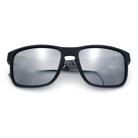 Polarized Color Mirror Light Weight Rectangle Sport Plastic Sunglasses Black Grey - Silver Mirror